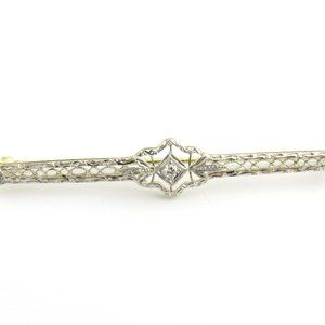 Vintage 14 Karat White and Yellow Gold and Diamond Bar Pin #5344